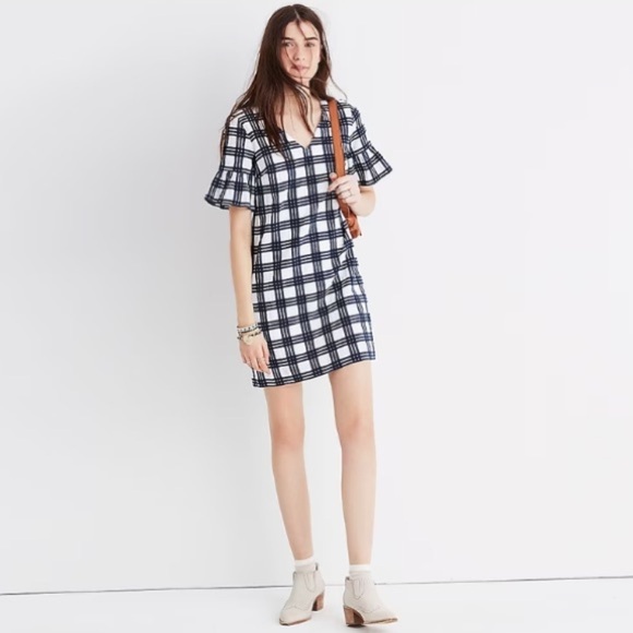 Madewell Bell-Sleeve Dress in Leighton Plaid Size 2 - Picture 3 of 17